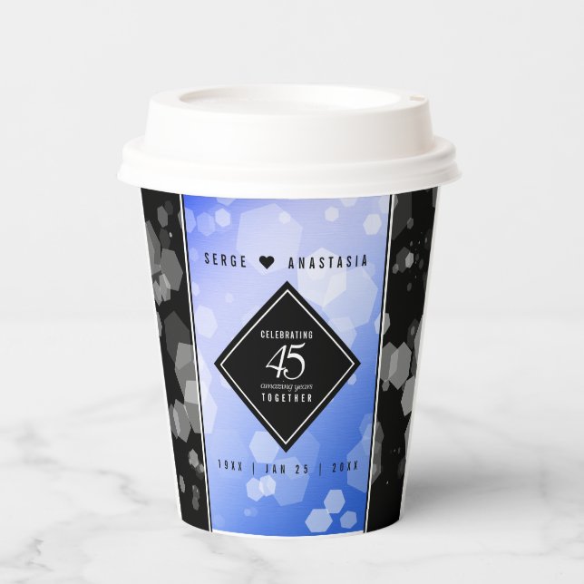 Elegant 45th Sapphire Wedding Anniversary Paper Cups (Front)