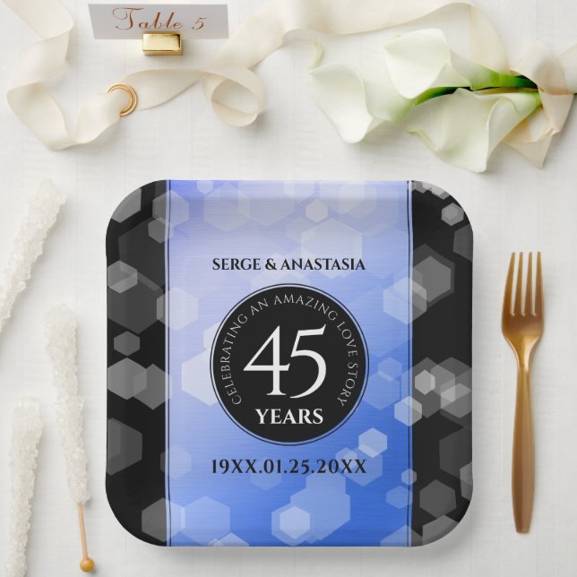 Elegant 45th Sapphire Wedding Anniversary Paper Plate (Wedding)