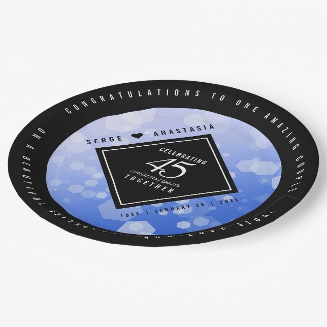 Elegant 45th Sapphire Wedding Anniversary Paper Plate (Angled)