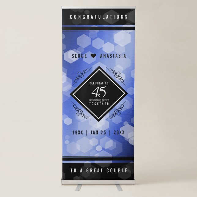 Elegant 45th Sapphire Wedding Anniversary Retractable Banner (Front)