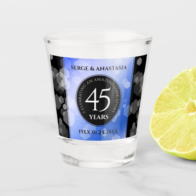 Elegant 45th Sapphire Wedding Anniversary Shot Glass (Front)