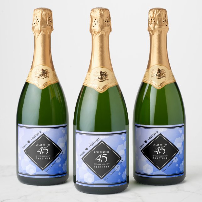 Elegant 45th Sapphire Wedding Anniversary Sparkling Wine Label (Bottles)