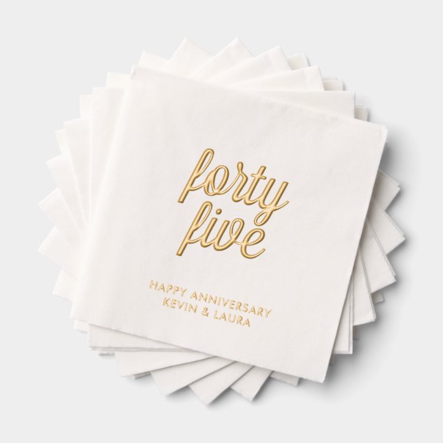 Elegant 45th Wedding Anniversary Gold Foil Napkins (Insitu (Stacked))