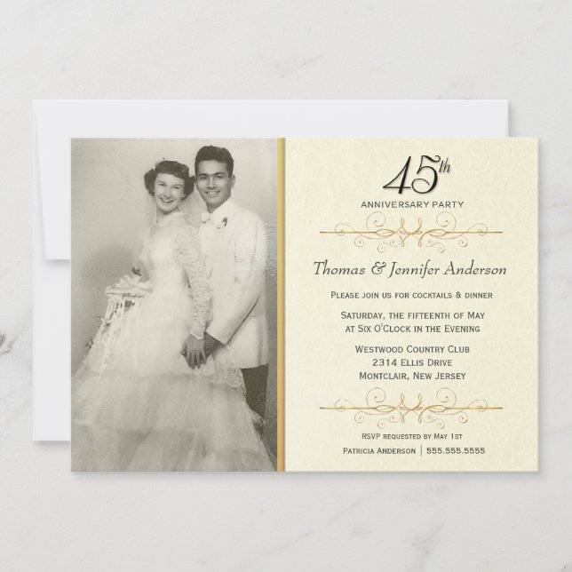 Elegant 45th Wedding Anniversary Party Invitations (Front)