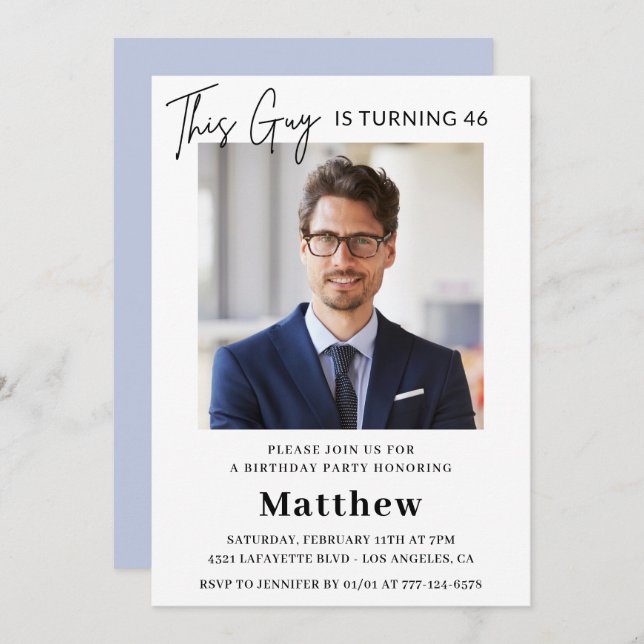 Elegant 46th birthday invitations Men Photo (Front/Back)