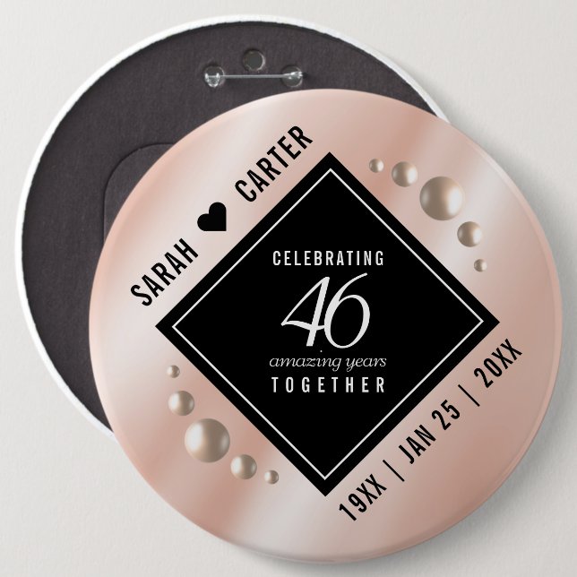 Elegant 46th Pearl Wedding Anniversary Celebration 6 Cm Round Badge (Front & Back)