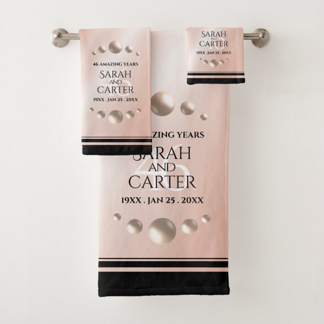 Elegant 46th Pearl Wedding Anniversary Celebration Bath Towel Set (Insitu)