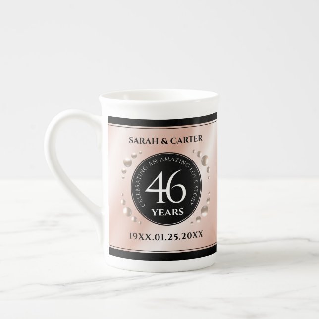 Elegant 46th Pearl Wedding Anniversary Celebration Bone China Mug (Left)