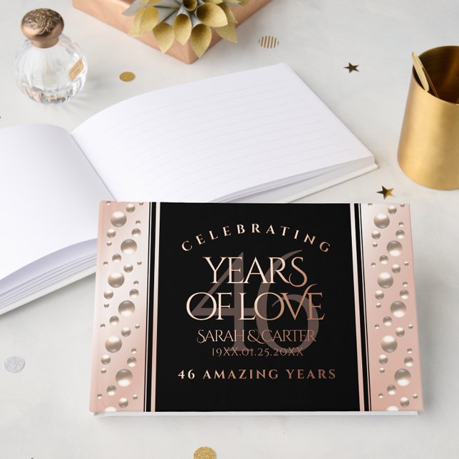 Elegant 46th Pearl Wedding Anniversary Celebration Guest Book (Elegant 46th Pearl Wedding Anniversary Celebration Foil Guest Book Cover Photo)