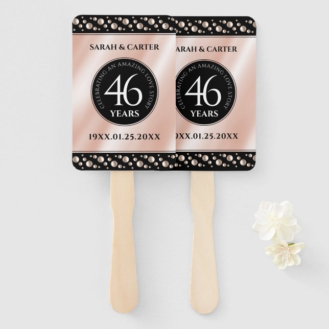 Elegant 46th Pearl Wedding Anniversary Celebration Hand Fan (Front and Back)