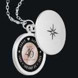 Elegant 46th Pearl Wedding Anniversary Celebration Locket Necklace<br><div class="desc">Commemorate the 46th wedding anniversary with this elegant locket! Elegant black and white lettering with pearls on a pearlescent background add a memorable touch for this special occasion and extraordinary milestone. Customise with the happy couple's names, and dates for their pearl anniversary. Design © W.H. Sim, All Rights Reserved. See...</div>