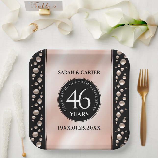 Elegant 46th Pearl Wedding Anniversary Celebration Paper Plate (Wedding)