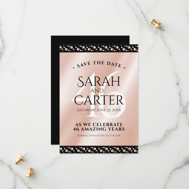 Elegant 46th Pearl Wedding Anniversary Celebration Save The Date (Front/Back In Situ)