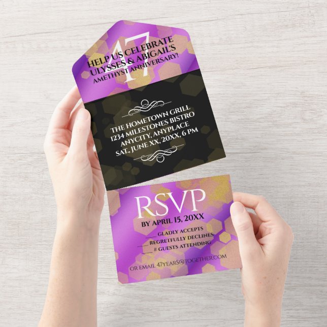 Elegant 47th Amethyst Wedding Anniversary All In One Invitation (Tearaway)