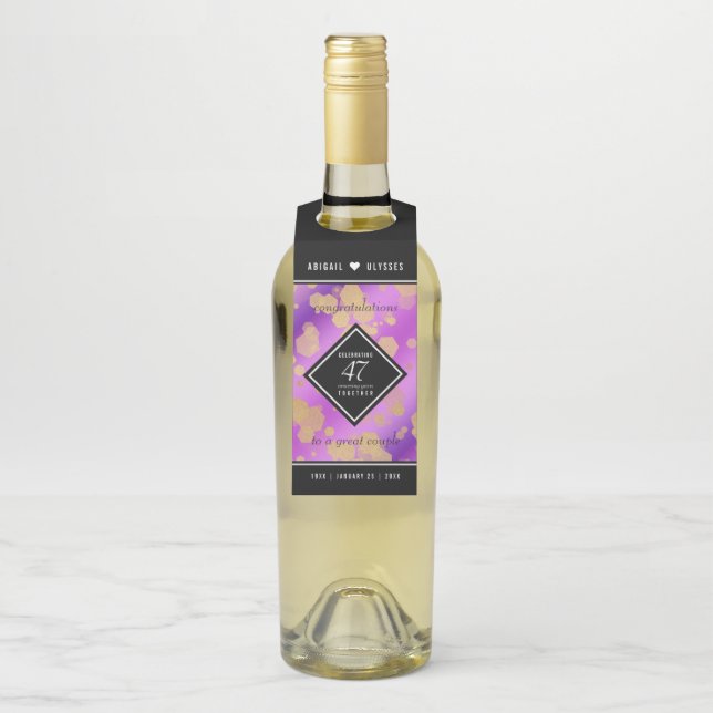 Elegant 47th Amethyst Wedding Anniversary Bottle Tag (On Bottle)