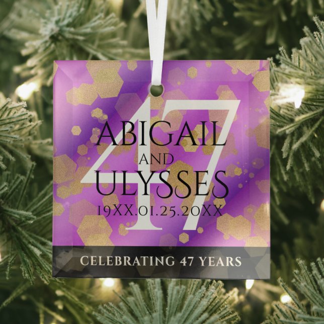Elegant 47th Amethyst Wedding Anniversary Glass Tree Decoration (Insitu)