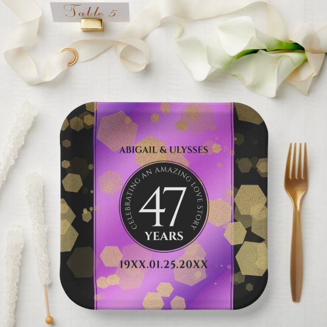 Elegant 47th Amethyst Wedding Anniversary Paper Plate (Wedding)