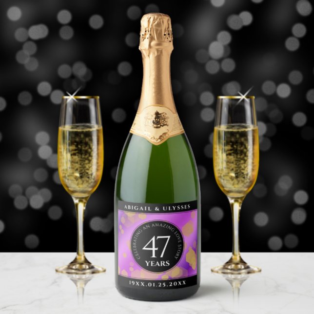 Elegant 47th Amethyst Wedding Anniversary Sparkling Wine Label (Creator Uploaded)
