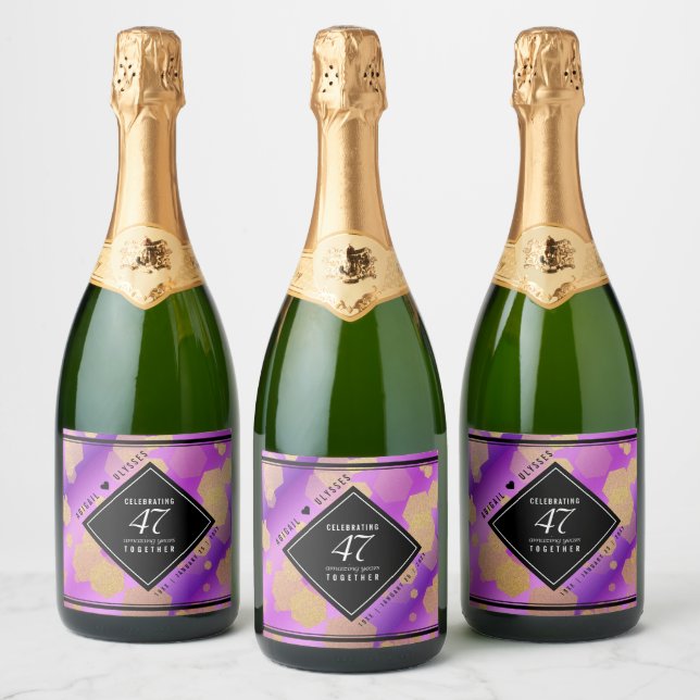 Elegant 47th Amethyst Wedding Anniversary Sparkling Wine Label (Bottles)