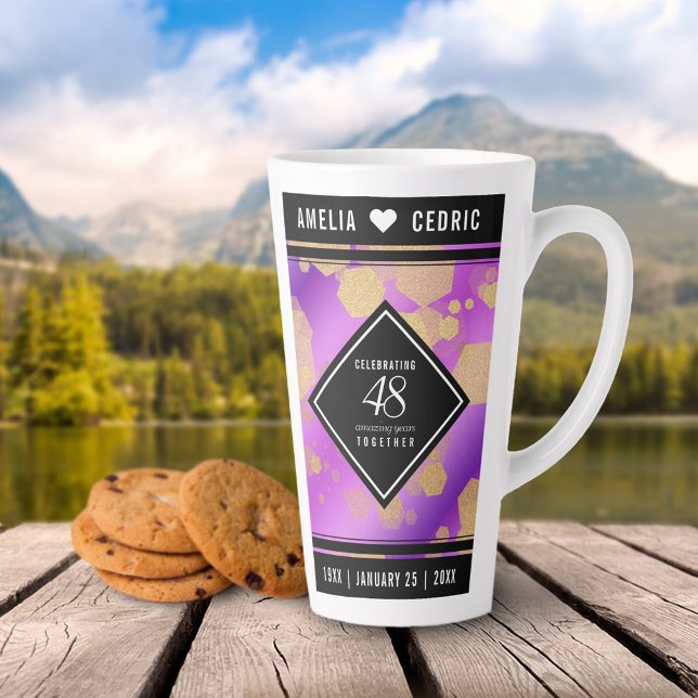 Elegant 48th Amethyst Wedding Anniversary Latte Mug (Elegant 48th Amethyst Wedding Anniversary Tall Latte Mug Cover Photo. )