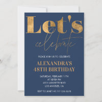 Elegant 48th birthday invitations Navy Blue Gold