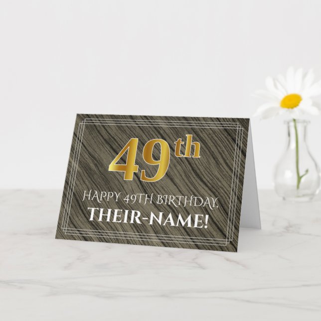 Elegant 49th Birthday: Faux Wood, Faux Gold Look Card (Small Plant)
