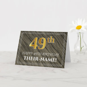 Elegant 49th Birthday: Faux Wood, Faux Gold Look Card