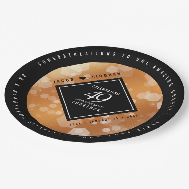 Elegant 49th Copper Wedding Anniversary Paper Plate (Angled)