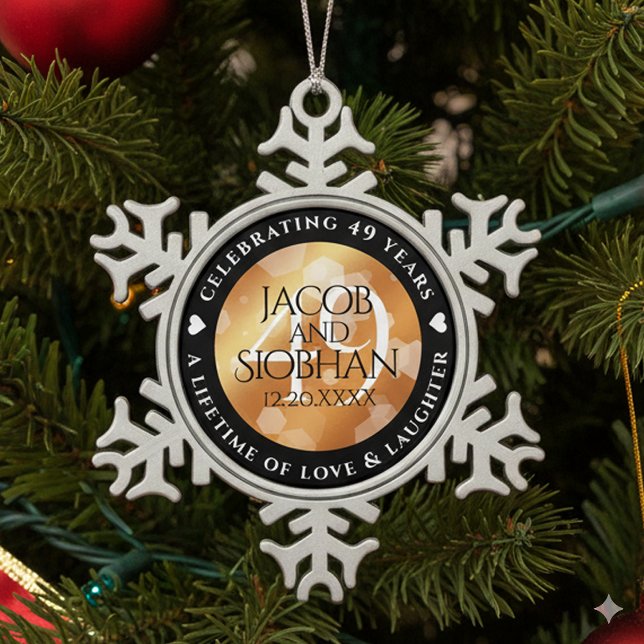 Elegant 49th Copper Wedding Anniversary Snowflake Pewter Christmas Ornament (49th Copper Wedding Anniversary Snowflake Pewter Ornament Cover Photo)