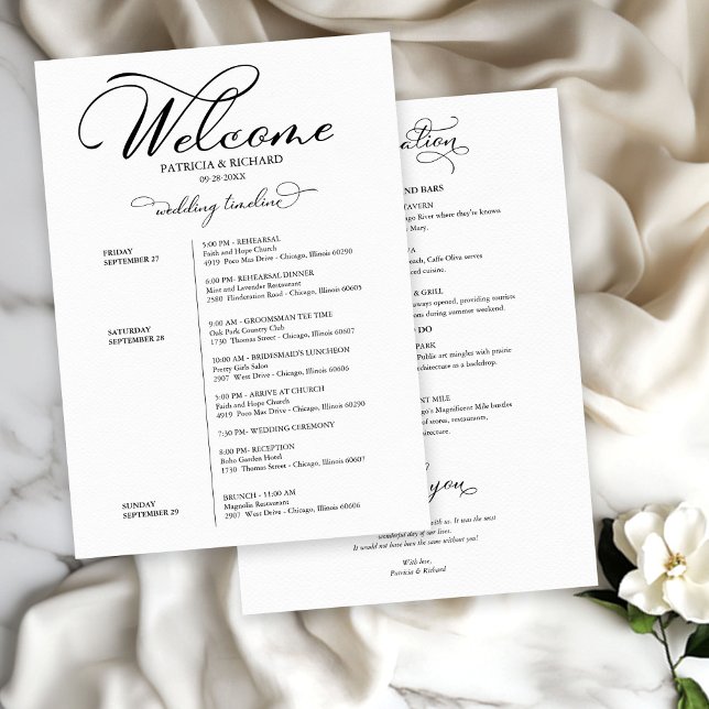 Elegant 4 Day Wedding Weekend Itinerary Card (Creator Uploaded)