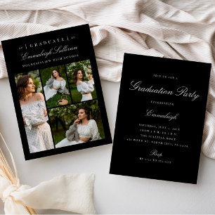 Elegant 4 Photo Black Graduation Announcement