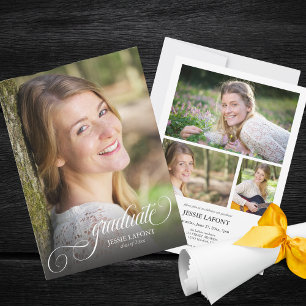 Elegant 4 Photo Calligraphy Graduation Invitation