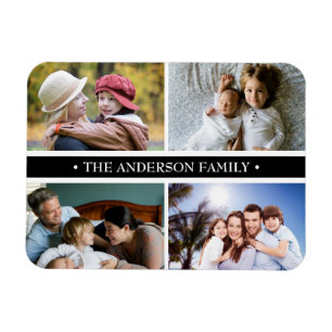 Elegant 4 Photo Collage Black Stripe Magnet