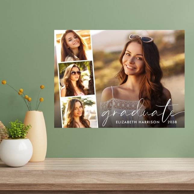Elegant 4 Photo Collage Graduation Poster (Creator Uploaded)