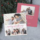 Elegant 4 Photo Collage Red White Christmas Holiday Card<br><div class="desc">Elegant Modern Calligraphy Minimalist White and Red 4 Photo Collage Merry Christmas Calligraphy Script Holiday Card. This festive, mimimalist, whimsical four (4) photo holiday card template features a pretty photo collage and says „Merry Christmas”! The „Merry Christmas” greeting text is written in a beautiful hand lettered swirly swash-tail font type...</div>
