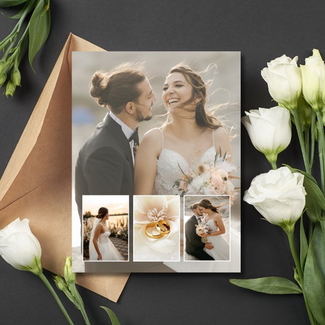 Elegant 4 Photo Collage Wedding Thank You Postcard (Elegant 4 Photo Collage Wedding Thank You Postcard)