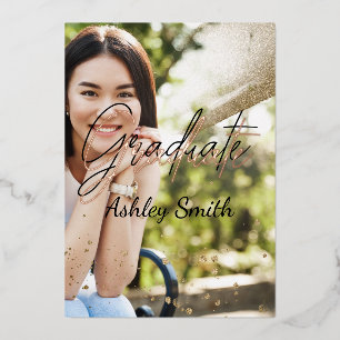 Elegant 4 Photo  Graduation  Foil Invitation