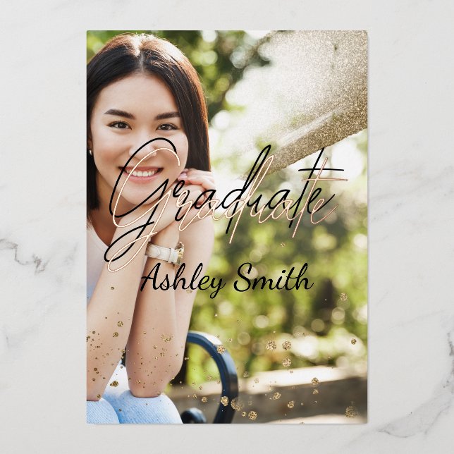 Elegant 4 Photo  Graduation  Foil Invitation (Front)