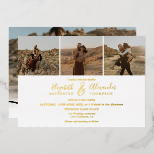 Elegant 4 Photos modern script wedding black white