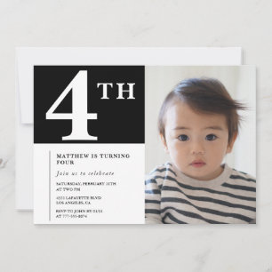 Elegant 4th birthday invitation Black Boy Photo