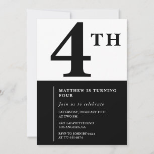 Elegant 4th birthday invitation Black Chic Modern