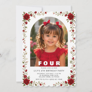 Elegant 4th Birthday Invitation Girl with Photo