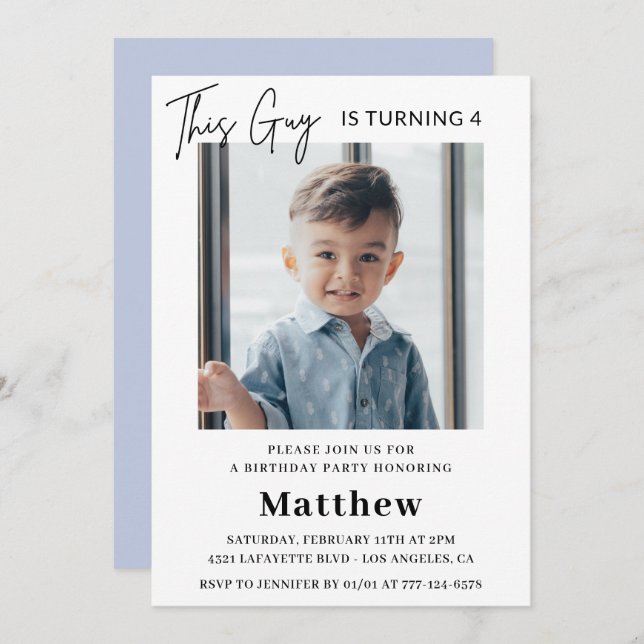 Elegant 4th birthday invitations Boy Photo (Front/Back)