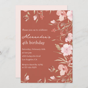 Elegant 4th birthday invitations Floral Chic 