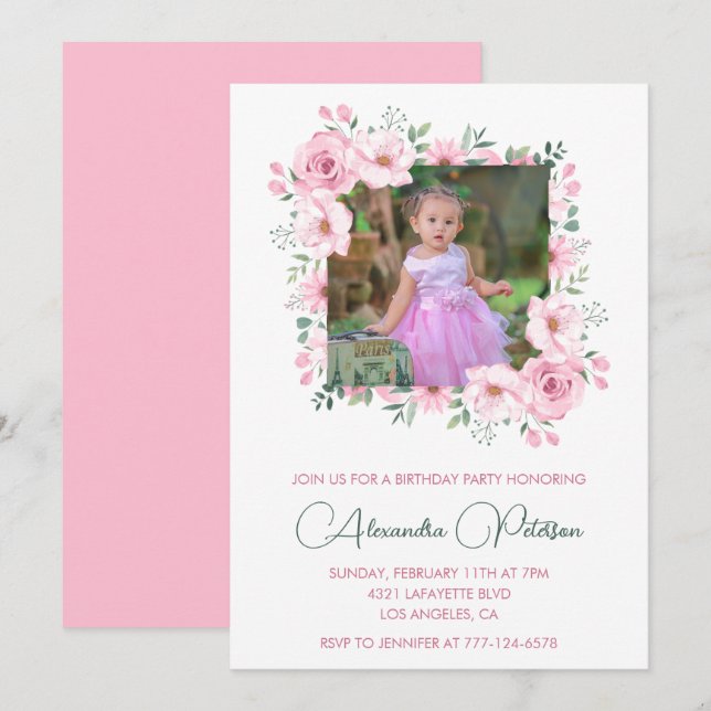 Elegant 4th birthday invitations Photo Boho  (Front/Back)