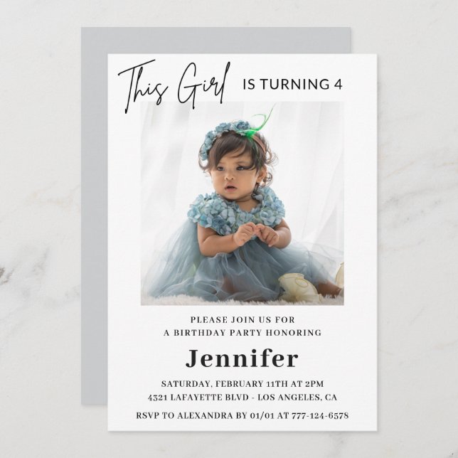 Elegant 4th birthday invitations Photo Modern (Front/Back)