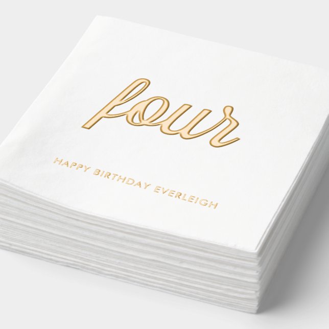 Elegant 4th Birthday Modern Gold Foil Napkins (Detail)