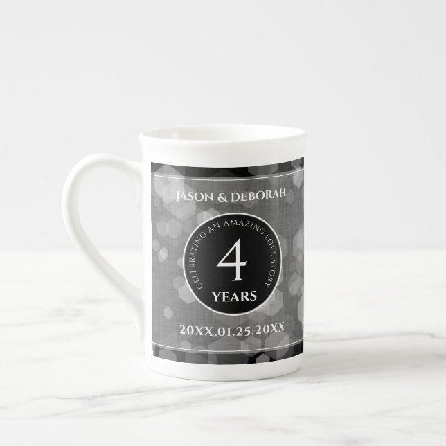 Elegant 4th Linen Wedding Anniversary Celebration Bone China Mug (Left)