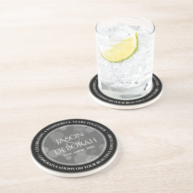 Elegant 4th Linen Wedding Anniversary Celebration Coaster (Side)