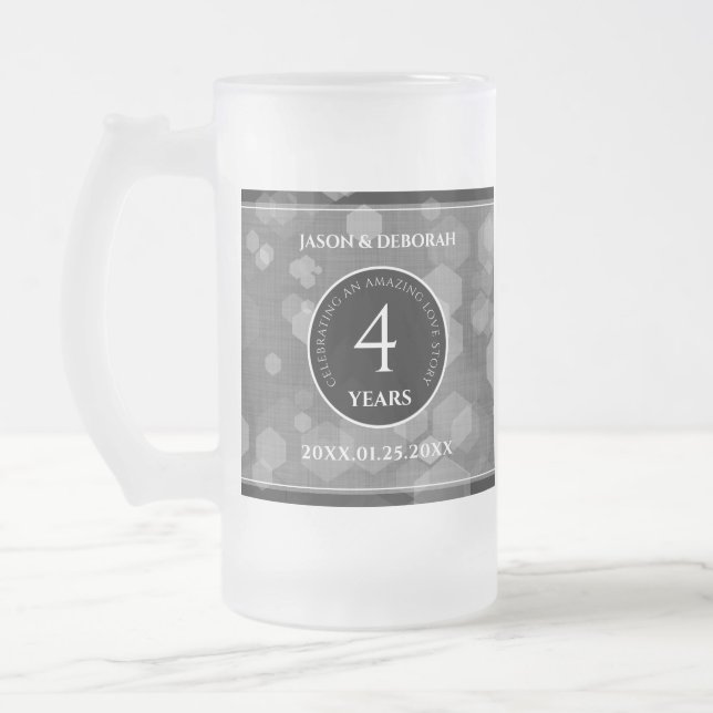 Elegant 4th Linen Wedding Anniversary Celebration Frosted Glass Beer Mug (Left)